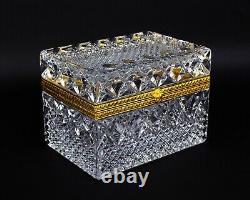Vintage French Crystal Cut Glass Dresser Trinket Jewelry Hinged Box Casket