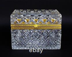 Vintage French Crystal Cut Glass Dresser Trinket Jewelry Hinged Box Casket