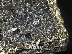 Vintage French Crystal Cut Glass Hinged Trinket Jewelry Box Gold Trim
