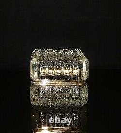 Vintage French Crystal Cut Glass Hinged Trinket Jewelry Box Gold Trim