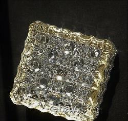 Vintage French Crystal Cut Glass Hinged Trinket Jewelry Box Gold Trim