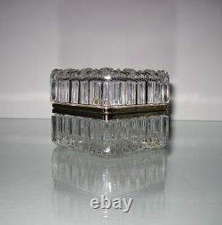 Vintage French Crystal Cut Glass Hinged Trinket Jewelry Box Gold Trim