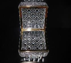 Vintage French Crystal Cut Glass Hinged Trinket Jewelry Box Gold Trim