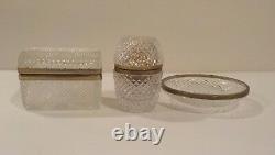 Vintage French Cut Crystal 3-Pc Smoker's Set Cigarette Box, Lighter & Ashtray