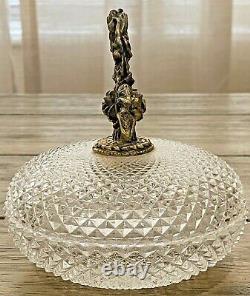 Vintage French Cut Crystal Glass Ormolu Dresser Trinket Powder Jewelry Box Jar