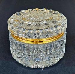 Vintage French Cut Crystal Glass Vanity Trinket Box