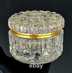 Vintage French Cut Crystal Glass Vanity Trinket Box