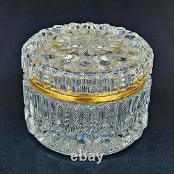 Vintage French Cut Crystal Glass Vanity Trinket Box