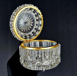 Vintage French Cut Crystal Glass Vanity Trinket Box