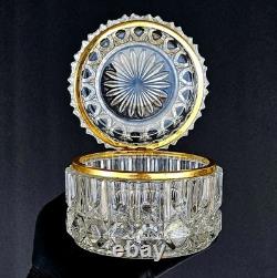 Vintage French Cut Crystal Glass Vanity Trinket Box