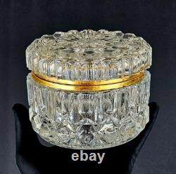 Vintage French Cut Crystal Glass Vanity Trinket Box