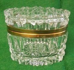 Vintage French Cut Crystal & Ormolu Hinged Jewelry Casket / Box