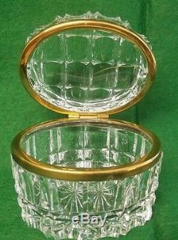 Vintage French Cut Crystal & Ormolu Hinged Jewelry Casket / Box