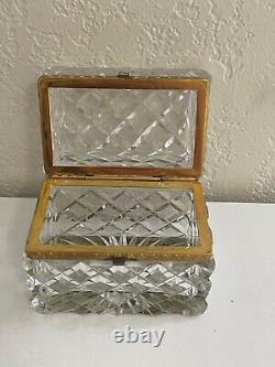Vintage French Cut Glass or Crystal Jewelry Box Casket with Gilt Metal Mounting