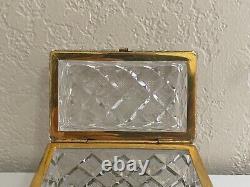 Vintage French Cut Glass or Crystal Jewelry Box Casket with Gilt Metal Mounting