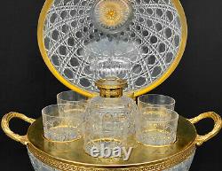 Vintage French Sevres Brass Crystal Decanter Set Table Top Bar with Griffin Motif