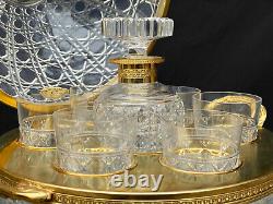 Vintage French Sevres Brass Crystal Decanter Set Table Top Bar with Griffin Motif