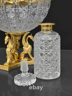 Vintage French Sevres Brass Crystal Decanter Set Table Top Bar with Griffin Motif