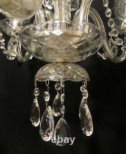 Vintage French Style Cut Crystal 5 Arm Chandelier Etched Globes Draping Crystals
