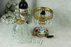 Vintage French crystal glass cut lamp porcelain flowers lamp