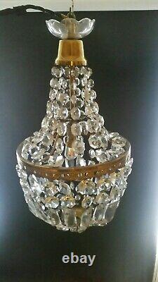 Vintage French glass Crystal cut bag/basket Chandelier ceiling light