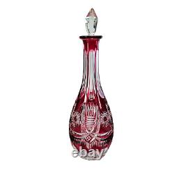 Vintage German Cut Crystal Red Pink Spirit Liquor Decanter Barware