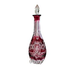 Vintage German Cut Crystal Red Pink Spirit Liquor Decanter Barware