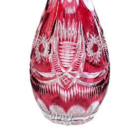 Vintage German Cut Crystal Red Pink Spirit Liquor Decanter Barware