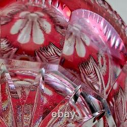 Vintage German Cut Crystal Red Pink Spirit Liquor Decanter Barware