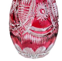 Vintage German Cut Crystal Red Pink Spirit Liquor Decanter Barware