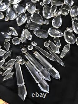 Vintage Glass Cut Crystal Chandelier Lamp Parts Octagon Arrow Head Tear Drop Ice