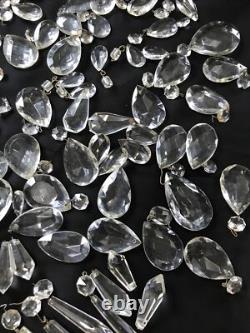 Vintage Glass Cut Crystal Chandelier Lamp Parts Octagon Arrow Head Tear Drop Ice