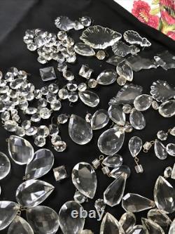 Vintage Glass Cut Crystal Chandelier Lamp Parts Octagon Arrow Head Tear Drop Ice