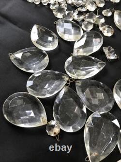 Vintage Glass Cut Crystal Chandelier Lamp Parts Octagon Arrow Head Tear Drop Ice