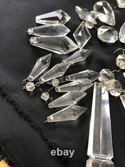 Vintage Glass Cut Crystal Chandelier Lamp Parts Octagon Arrow Head Tear Drop Ice
