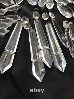 Vintage Glass Cut Crystal Chandelier Lamp Parts Octagon Arrow Head Tear Drop Ice