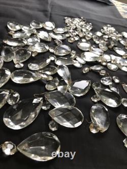 Vintage Glass Cut Crystal Chandelier Lamp Parts Octagon Arrow Head Tear Drop Ice