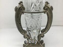 Vintage Godinger Shannon Crystal Cut Glass Vase With Metal Base Free Ship