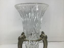 Vintage Godinger Shannon Crystal Cut Glass Vase With Metal Base Free Ship