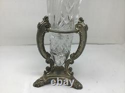 Vintage Godinger Shannon Crystal Cut Glass Vase With Metal Base Free Ship