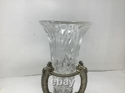 Vintage Godinger Shannon Crystal Cut Glass Vase With Metal Base Free Ship