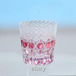 Vintage Gold Pink Hand Cut 11oz Crystal Whisky Glass Tumbler Edo Kirik Glassware