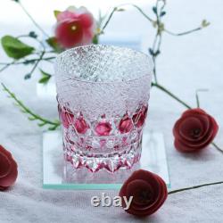 Vintage Gold Pink Hand Cut 11oz Crystal Whisky Glass Tumbler Edo Kirik Glassware