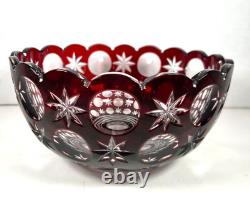Vintage Hand Cut Center Bowl Ajka Glass Hungary Ruby Red Crystal Signed M