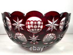 Vintage Hand Cut Center Bowl Ajka Glass Hungary Ruby Red Crystal Signed M
