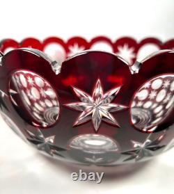 Vintage Hand Cut Center Bowl Ajka Glass Hungary Ruby Red Crystal Signed M