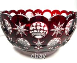 Vintage Hand Cut Center Bowl Ajka Glass Hungary Ruby Red Crystal Signed M