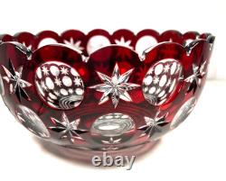 Vintage Hand Cut Center Bowl Ajka Glass Hungary Ruby Red Crystal Signed M