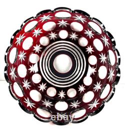 Vintage Hand Cut Center Bowl Ajka Glass Hungary Ruby Red Crystal Signed M