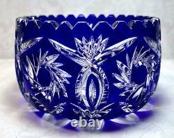 Vintage Hand Cut Cobalt Blue Cut To Clear Crystal Decorative Bowl